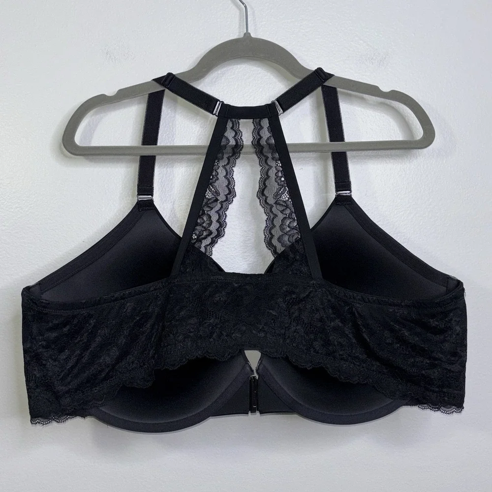 Torrid Curve Push-Up Plunge Racerback Bra Black Front Closure Size 48DDD
